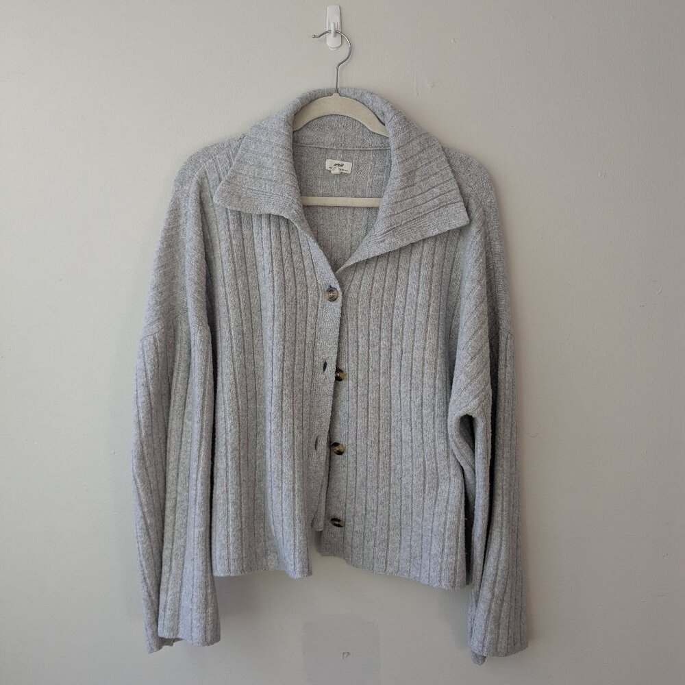 aerie grey cardigan sweater button down soft ribbed fleece women's size large